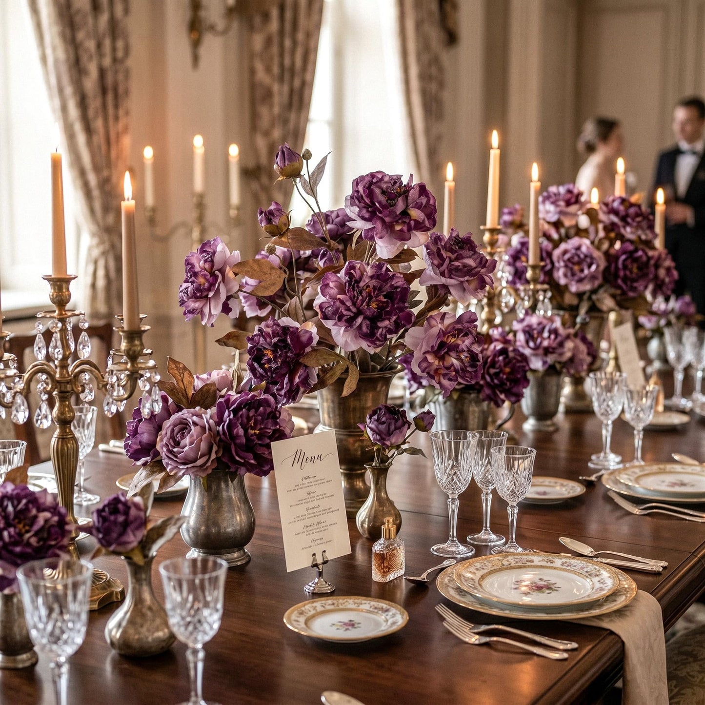Artificial Peony Flowers 6pcs Purple Decor