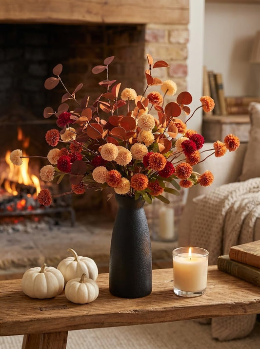 Artificial Fall Flowers with Vase 12pcs Set