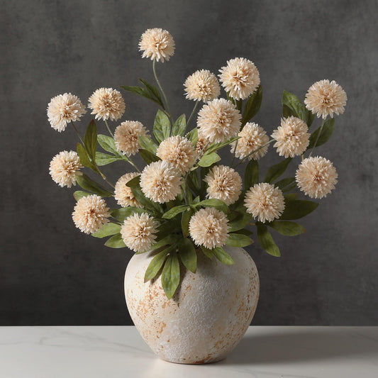 Faux Pompon Mum Flowers 6pcs Beige Decor