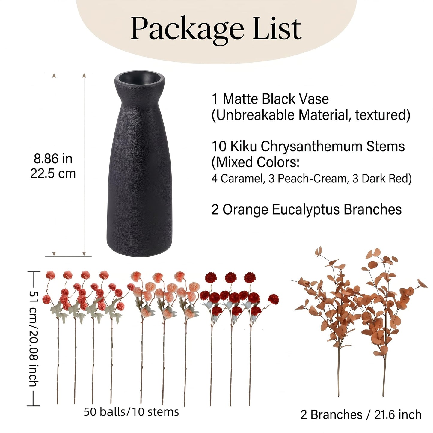 Artificial Fall Flowers with Vase 12pcs Set