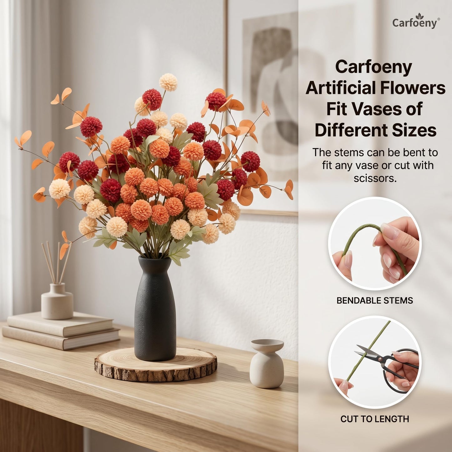 Artificial Fall Flowers with Vase 12pcs Set