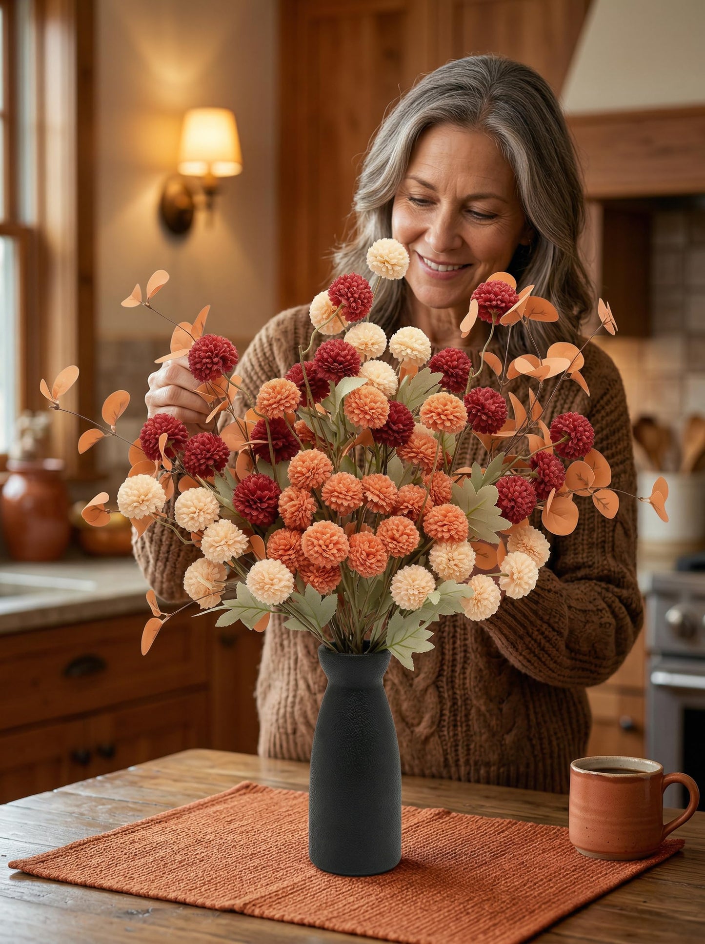 Artificial Fall Flowers with Vase 12pcs Set