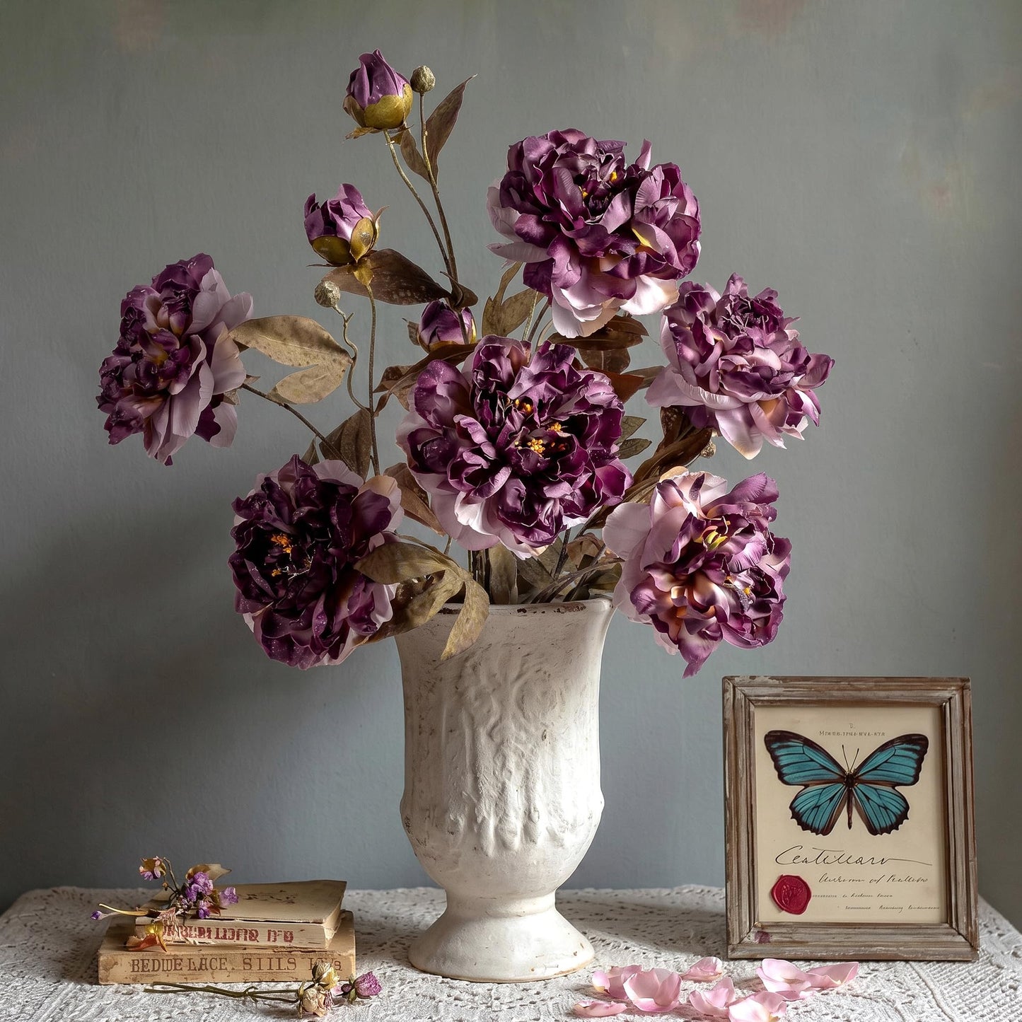 Artificial Peony Flowers 6pcs Purple Decor