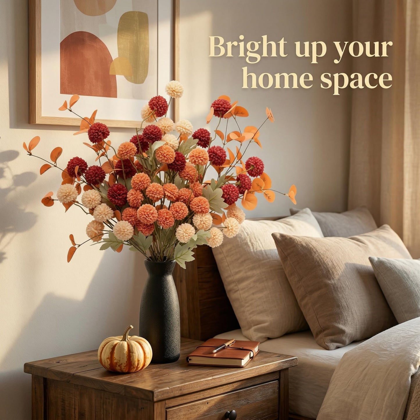 Artificial Fall Flowers with Vase 12pcs Set
