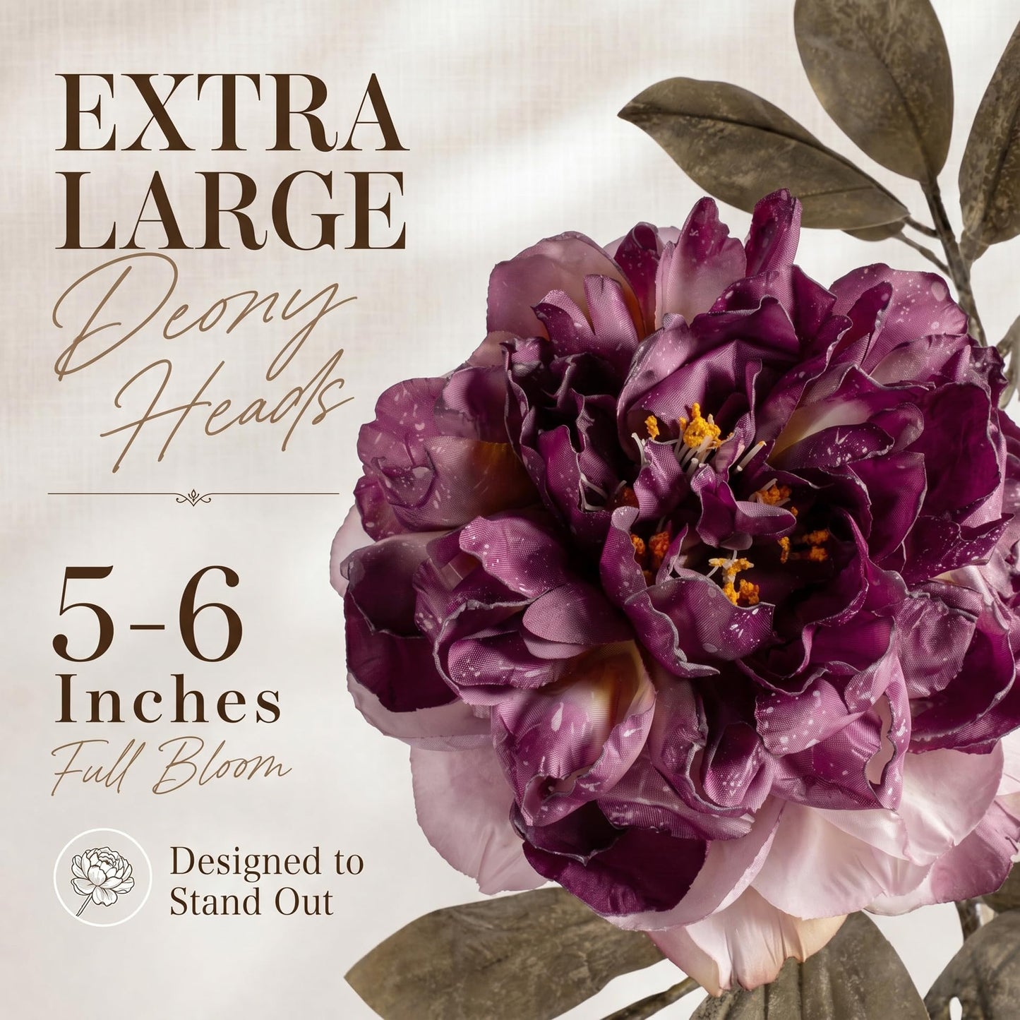 Artificial Peony Flowers 6pcs Purple Decor