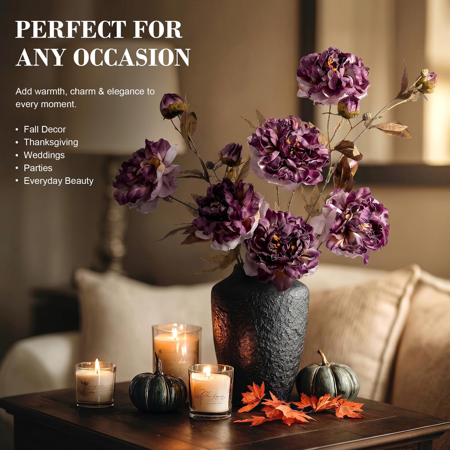 Artificial Peony Flowers 6pcs Purple Decor