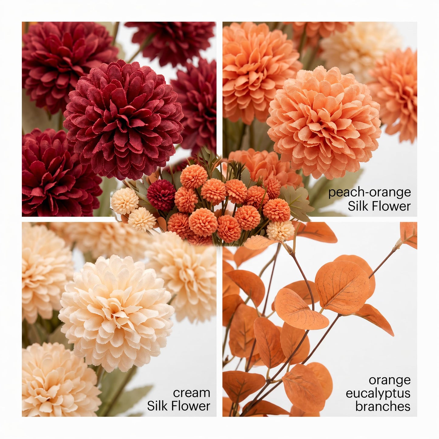 Artificial Fall Flowers with Vase 12pcs Set