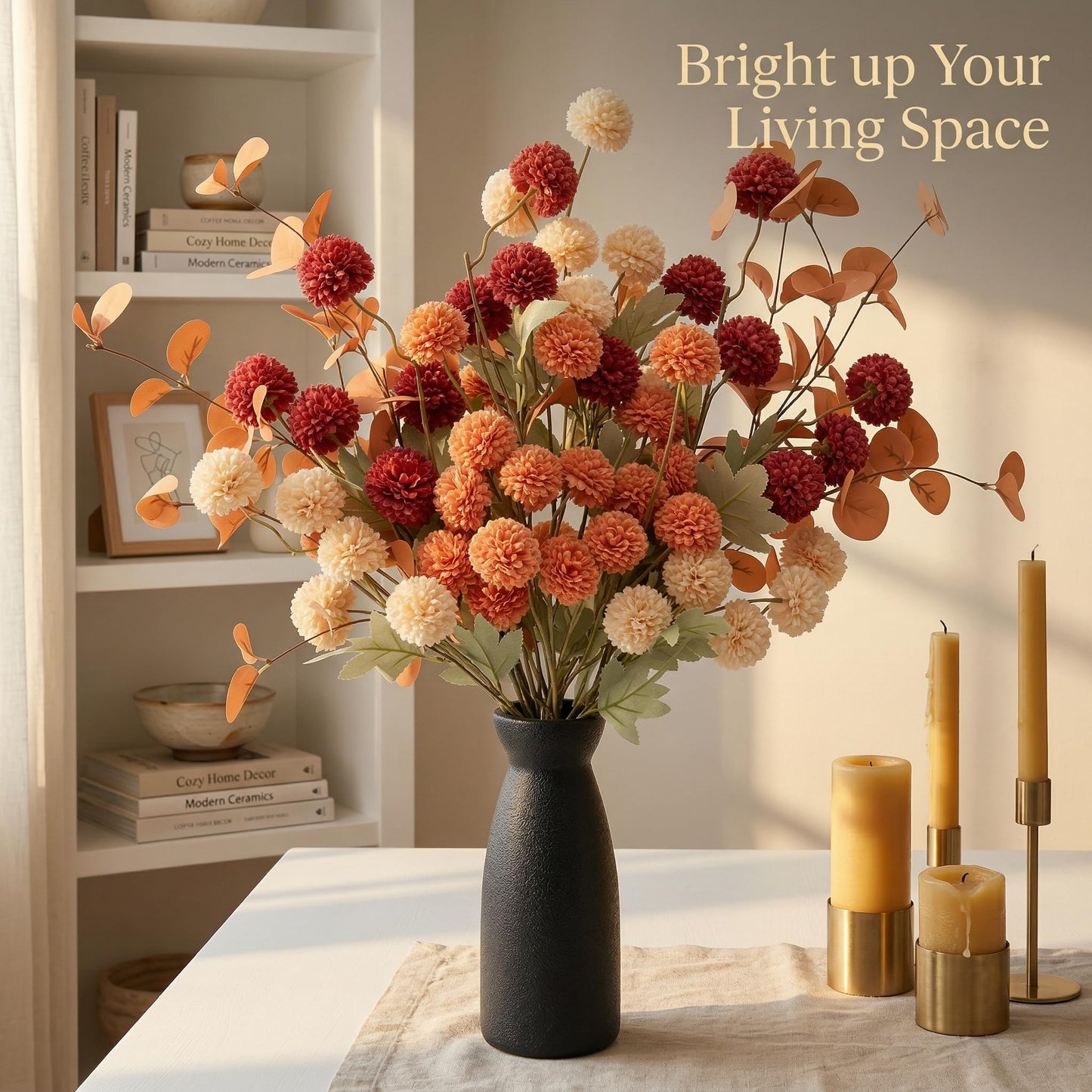 Artificial Fall Flowers with Vase 12pcs Set