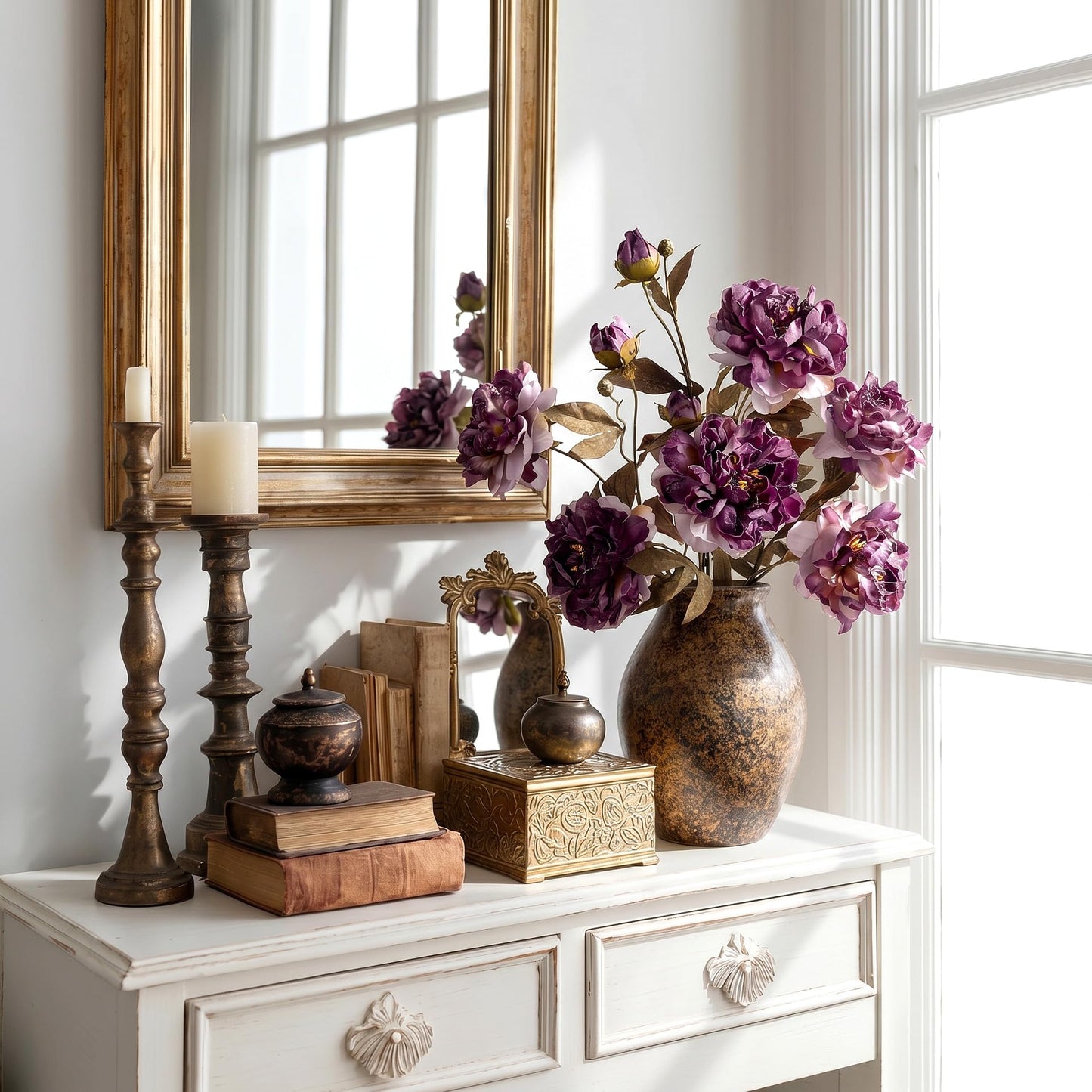Artificial Peony Flowers 6pcs Purple Decor