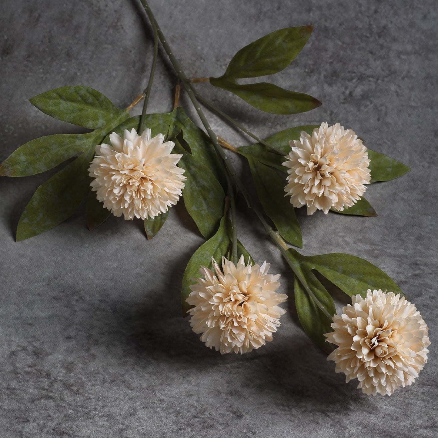 Faux Pompon Mum Flowers 6pcs Beige Decor