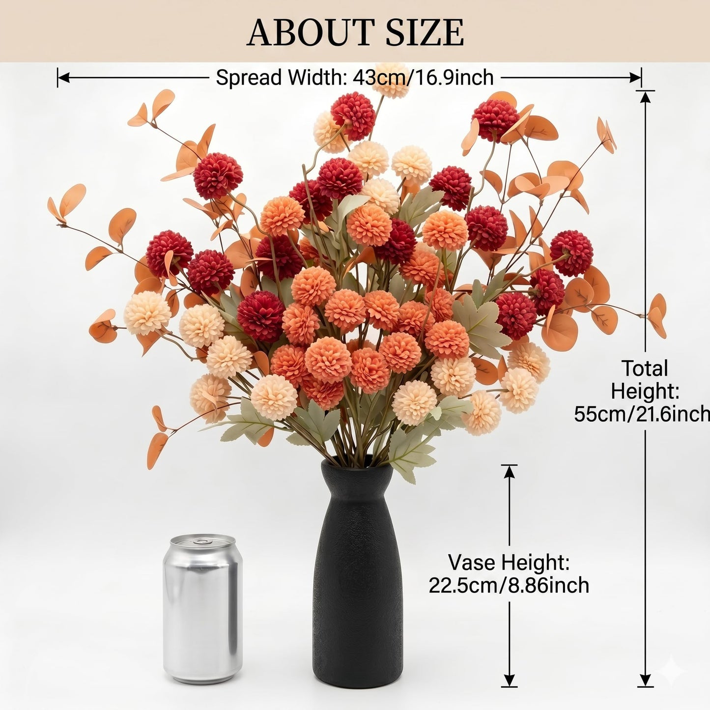 Artificial Fall Flowers with Vase 12pcs Set